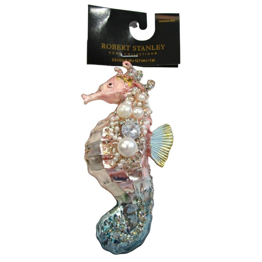 Jeweled Sea Horse Mercury Style Ornament Pink Blue Bathroom Beach Decor NWT